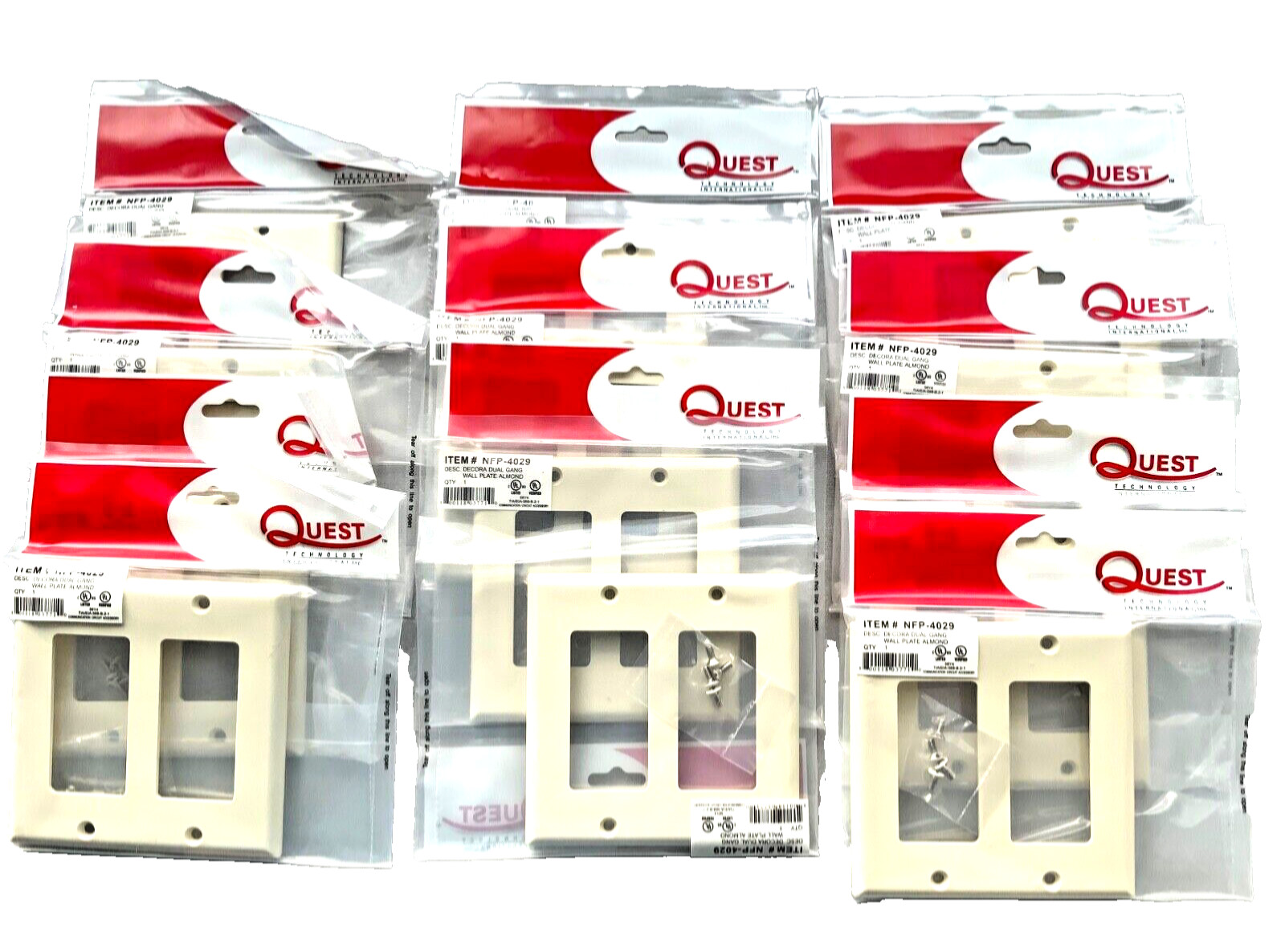 LOT OF 12 DUAL GANG WALL PLATES  FACEPLATES ALMOND / IVORY / OFF WHITE & SCREWS