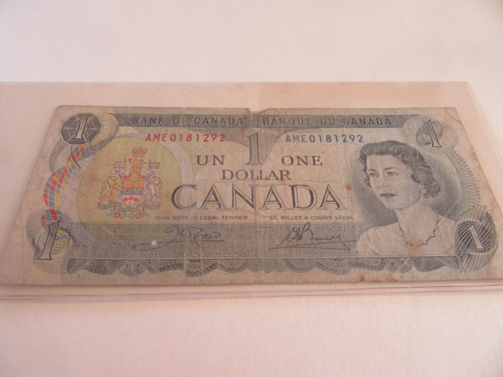 1973 Bank Of Canada One Dollar Banknote-Circulated (Serial #AME0181292)