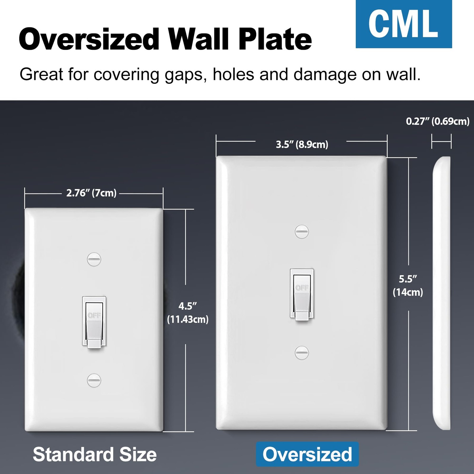 CML Jumbo Toggle Light Switch Wall Plate, 20 Pack Oversized Light Switch Cove...