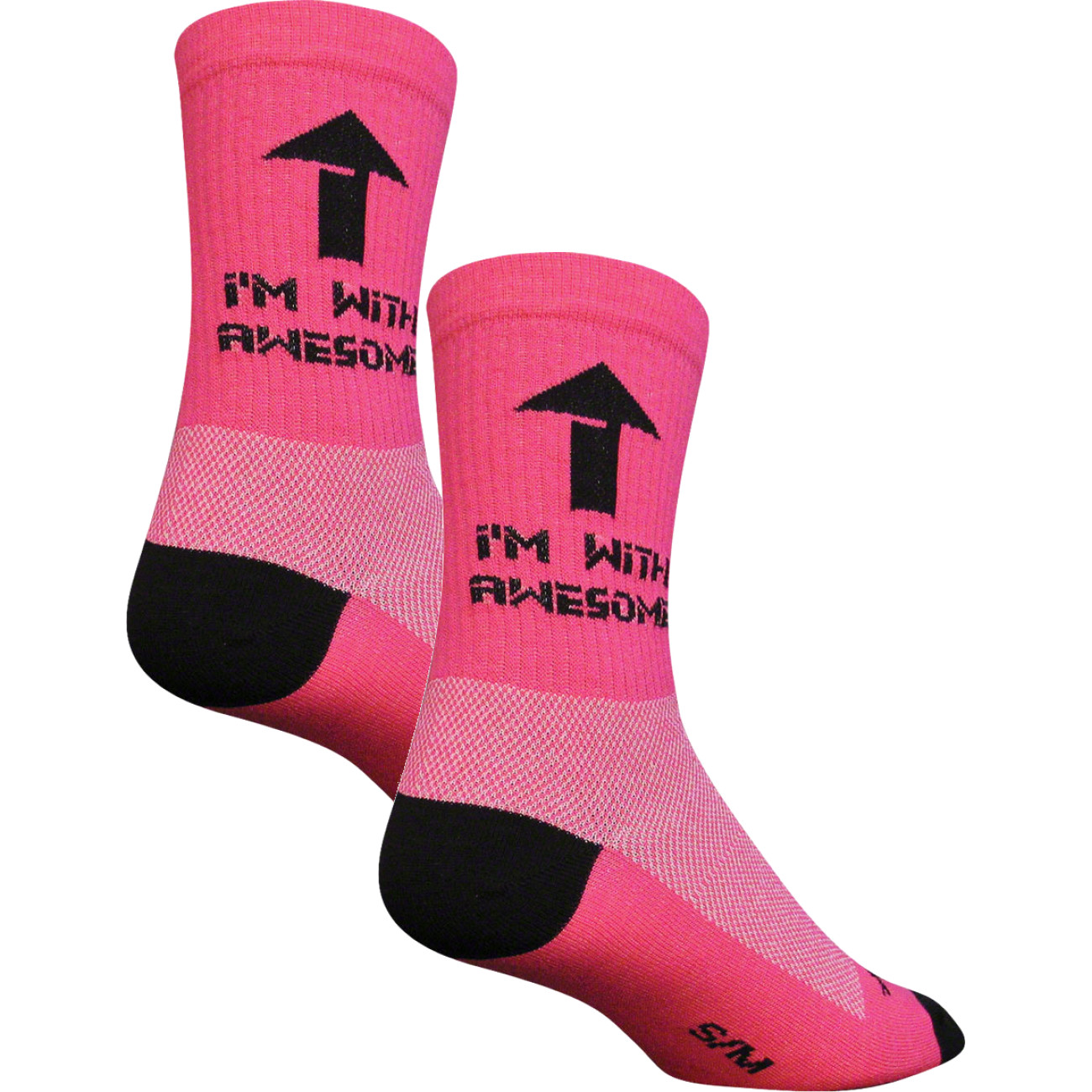 Pack of 2 SockGuy Crew I'm With Awesome Socks 6 inch Pink Large X-Large Unisex