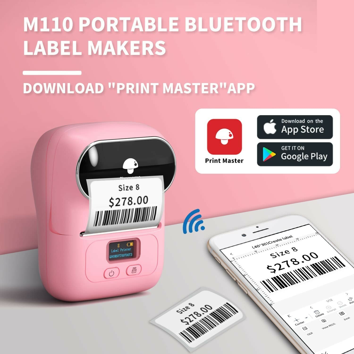 Phomemo M110 Label Maker Portable Bluetooth Thermal Sticker Label Maker Printer