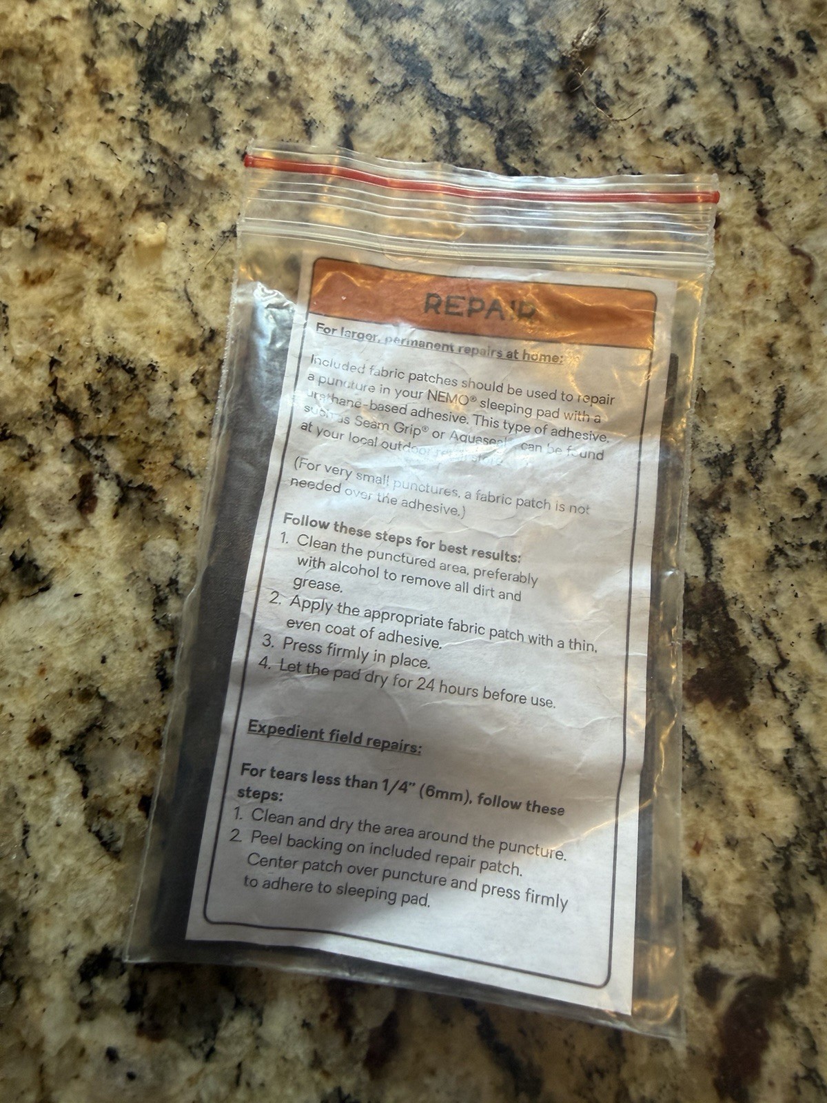 NEMO Quasar 3D Insulated Sleeping Pad Regular Wide BAG ONLY And Patch Kit