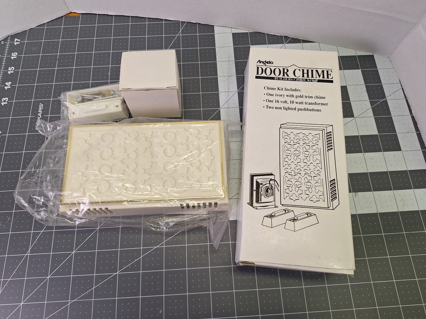 NOS VTG Angelo Door Chime Builders Kit White Ivory Gold Transformer Pushbuttons