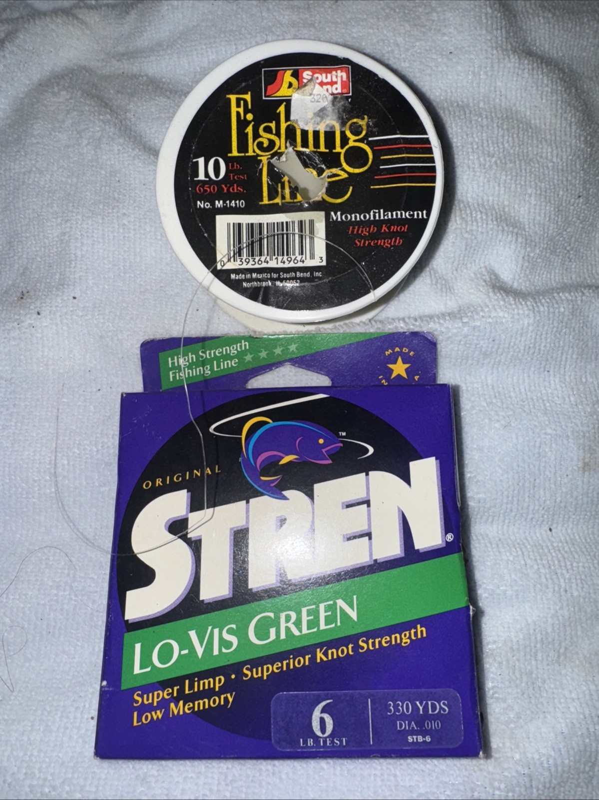 STREN 6LB 330YDS LO-VIS GREEN & SOUTH BEND 10LB 650YDS = FISHING LINES