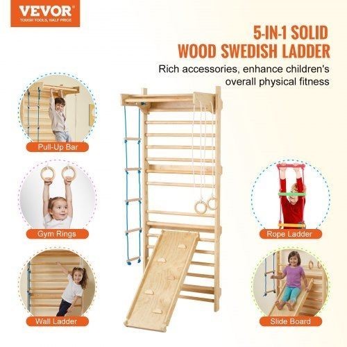 Swedish Ladder Wall Gym 5 In 1 Wooden Indoor Playground Climbing Toys 220