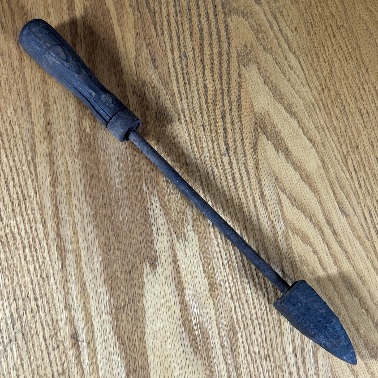 Antique Copper Soldering Iron 15.5" Long Wood Handle Blacksmith Metal Work USA