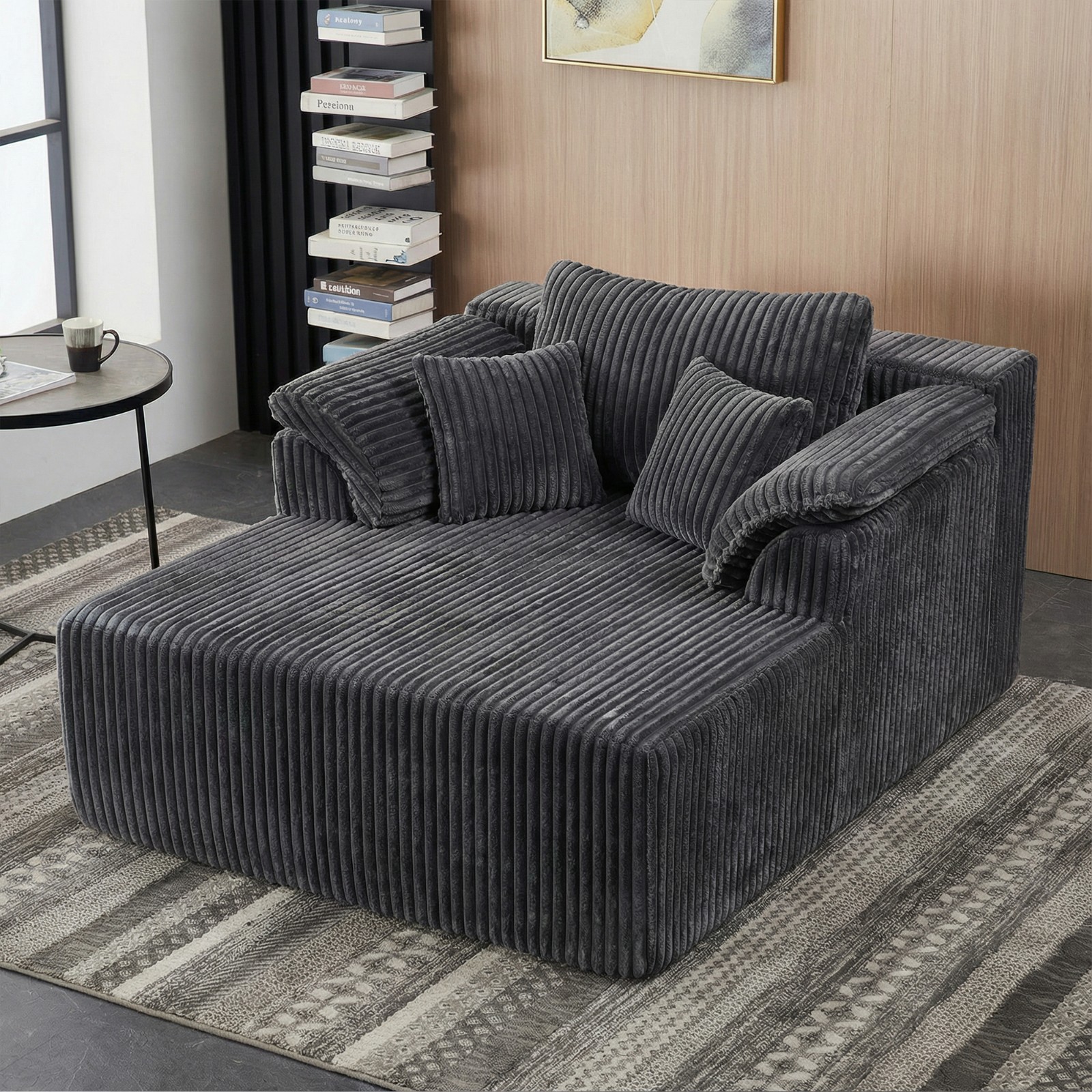 60-inch indoor oversized corduroy lounge chair, no assembly required (Grey)