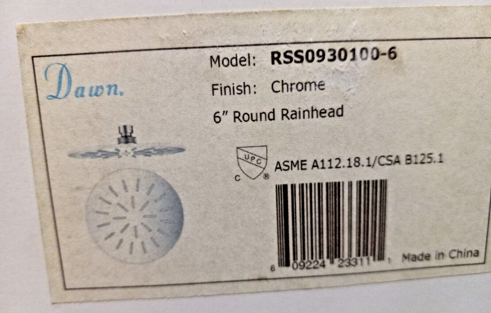 Dawn Chrome 6" Round Rainhead Showerhead