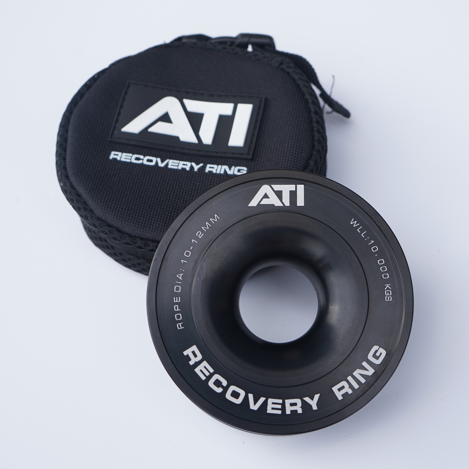 ATI 10,000KG ALLOY RECOVERY RING - BLACK - ALUMINIUM WINCH ROPE SNATCH BLOCK