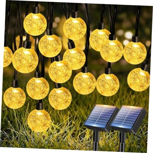 Solar String Lights Outdoor, Total 98FT 100 LED Crystal 2 Pack Warm White