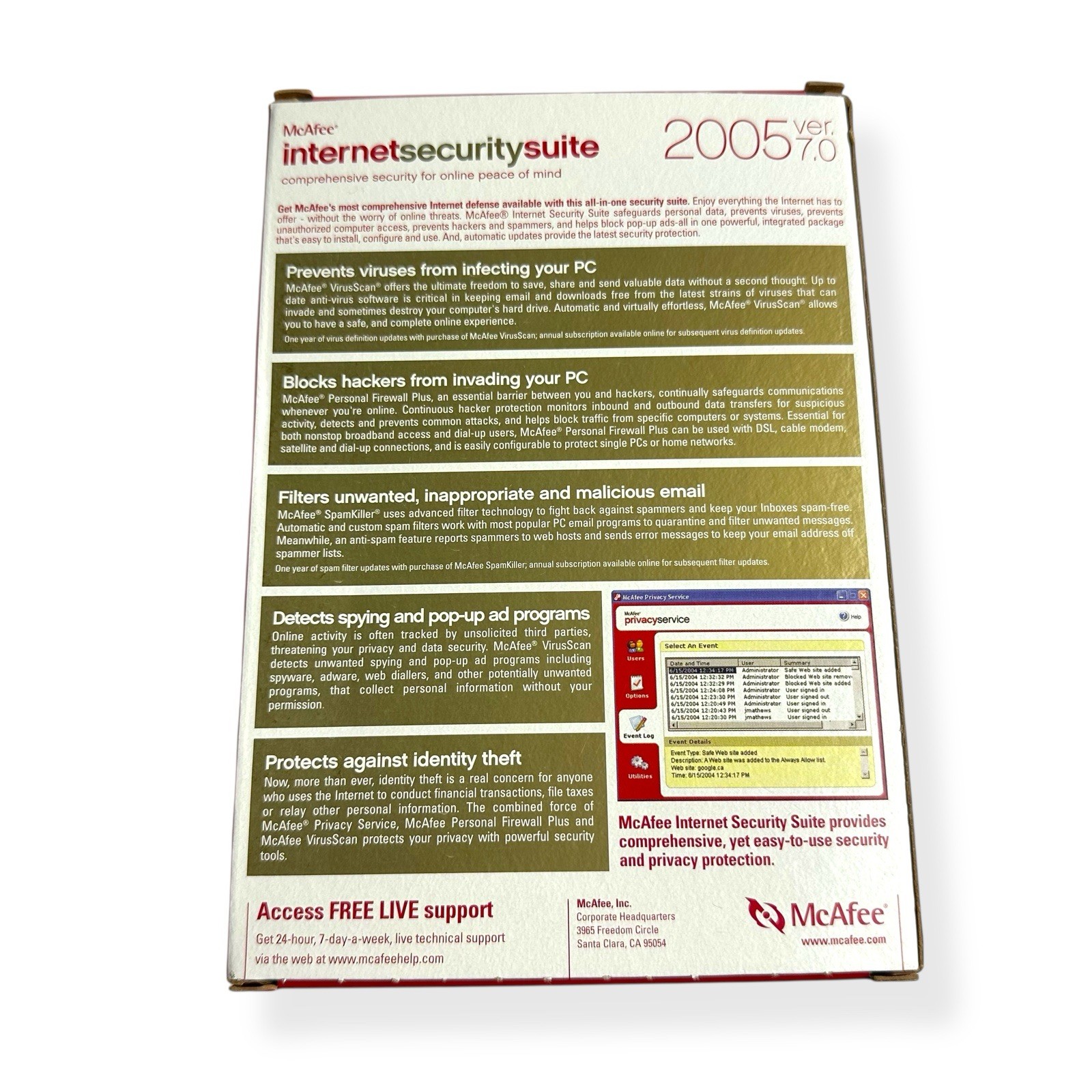 McAfee Internet Security Suite 2005 Version 7.0 - Vintage Software PC Win 98/XP