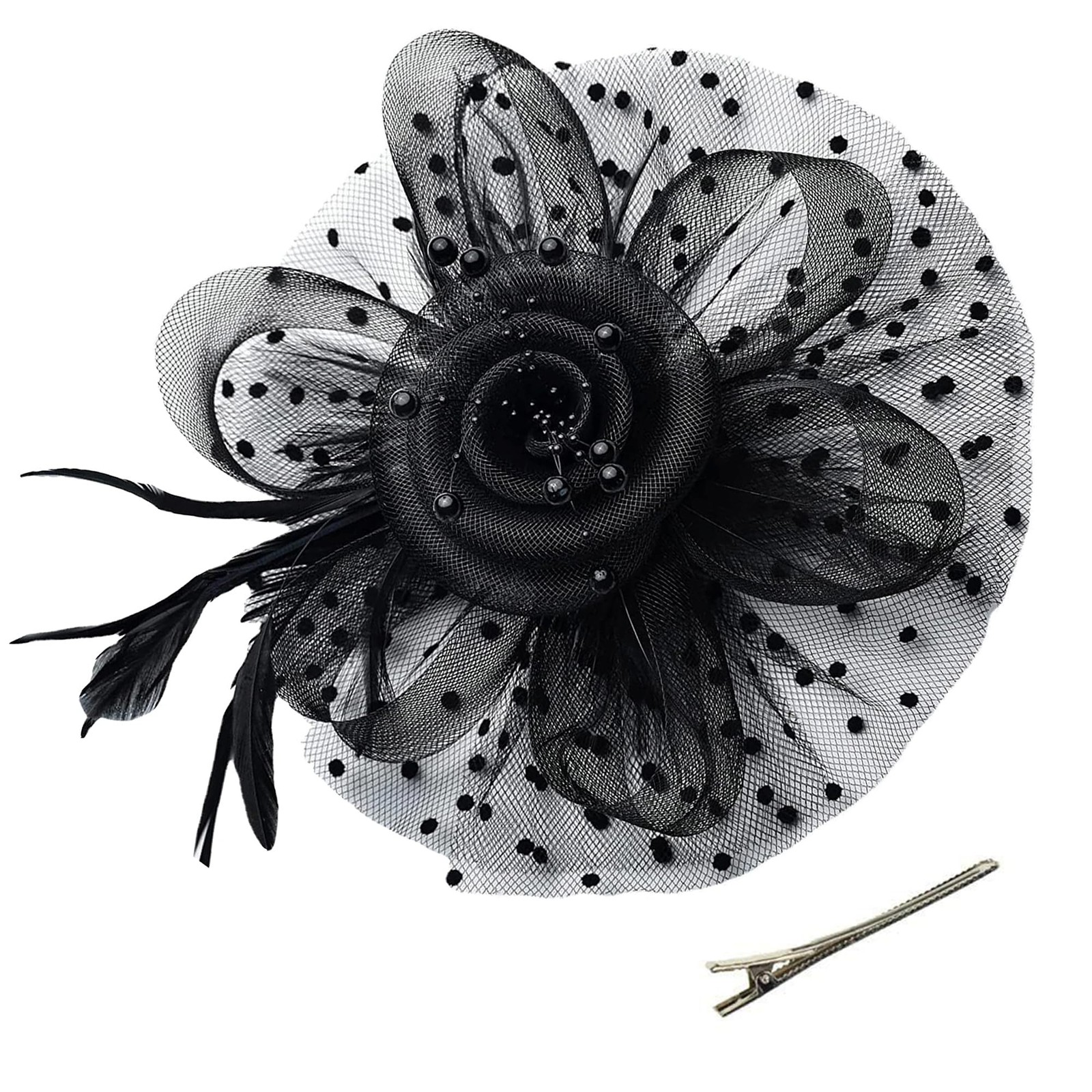 Kentucky Fascinators Hats for Women, Tea Party Headwear Mesh Flower Feather Head
