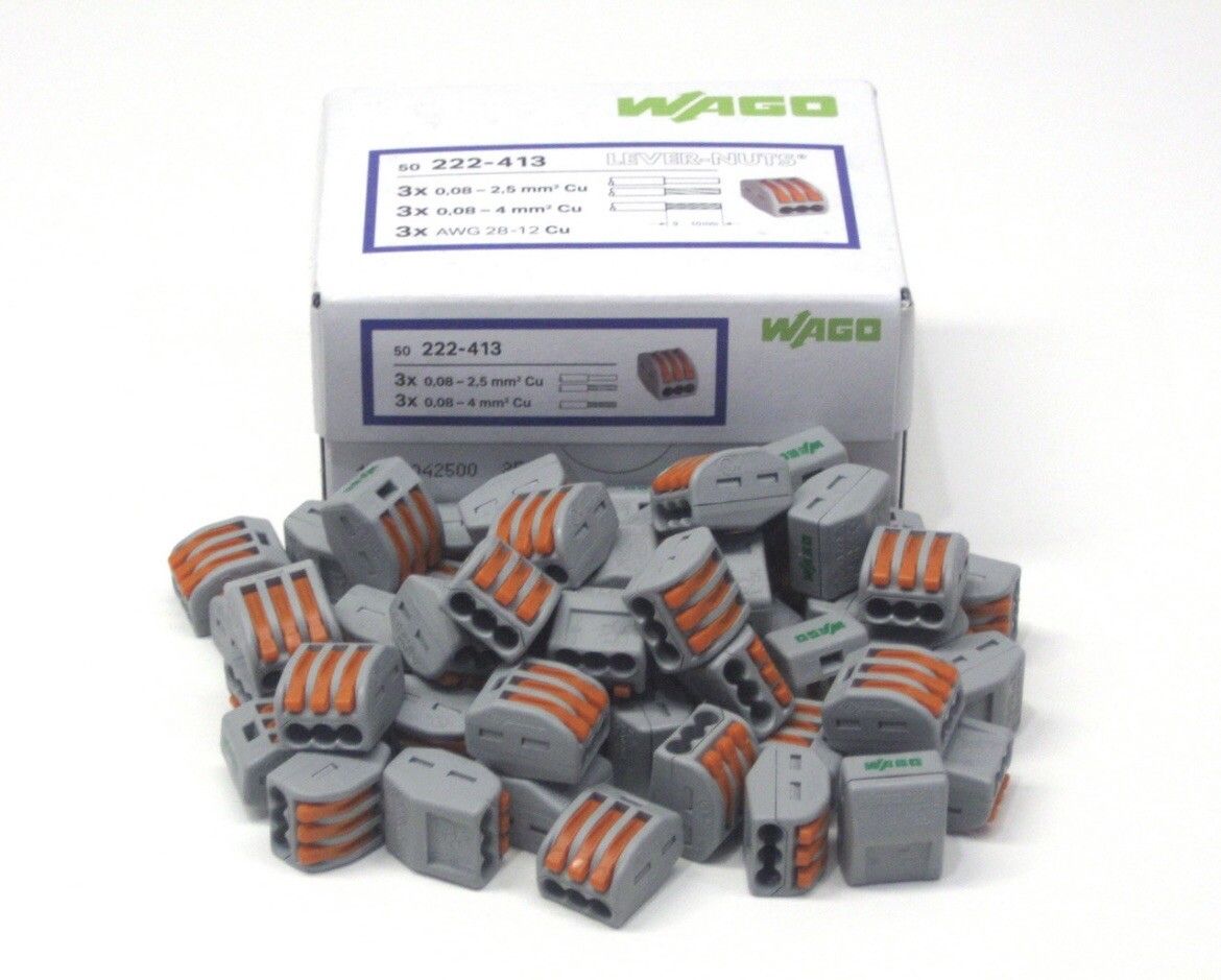 Wago 222-413 Lever Nuts - 3 Pole Wire Nuts AWG 28-12