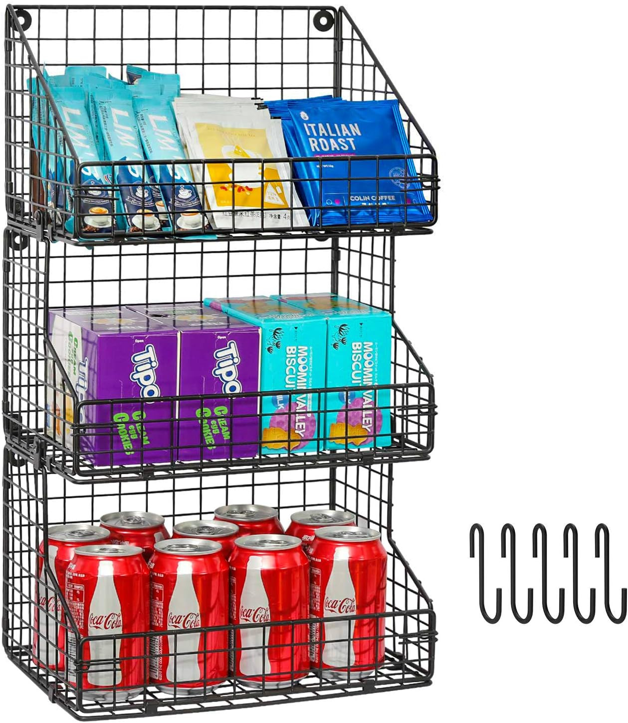 3-Tier Stackable Detachable Snack Organizer (Large Size), Countertop Display/Wal