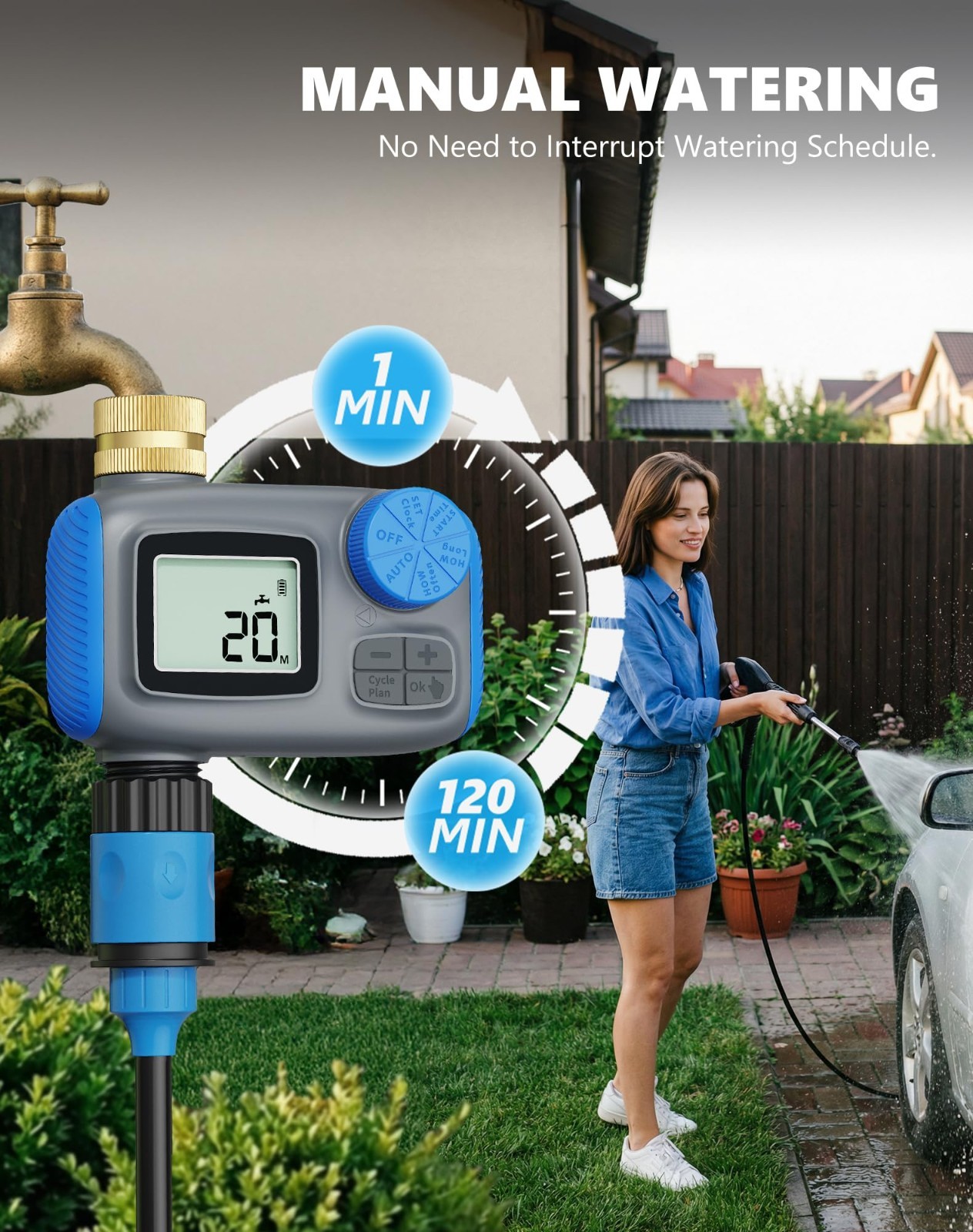 Digital Sprinkler Timer with Brass Swivel - Automatic Watering System for Garden