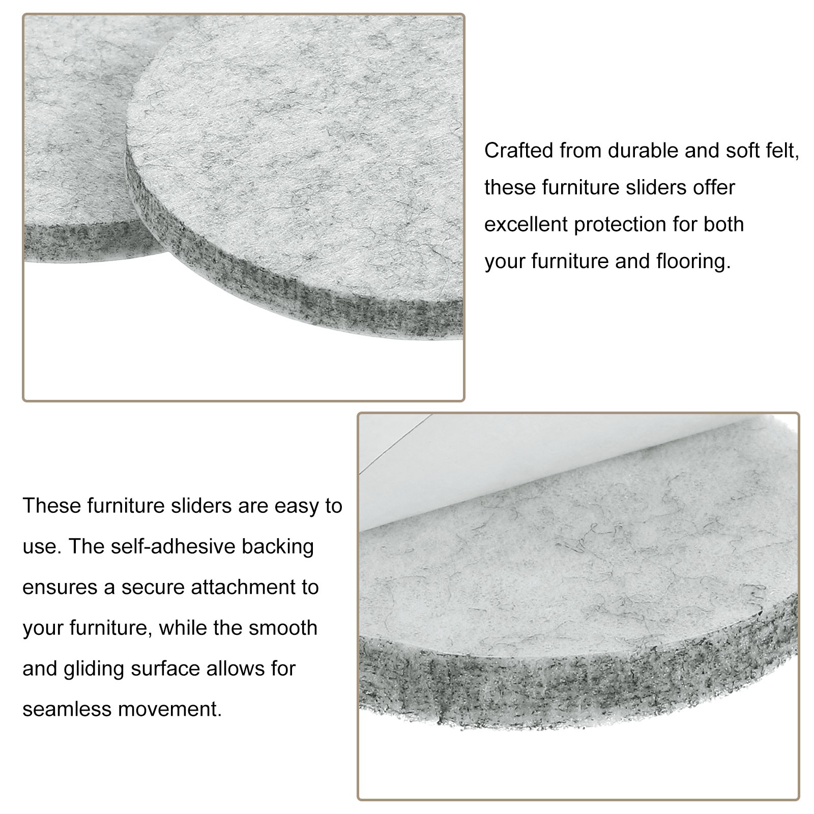 Furniture Sliders, 12Pcs 2.5" - Self Adhesive Felt Furniture Pads (Gray)