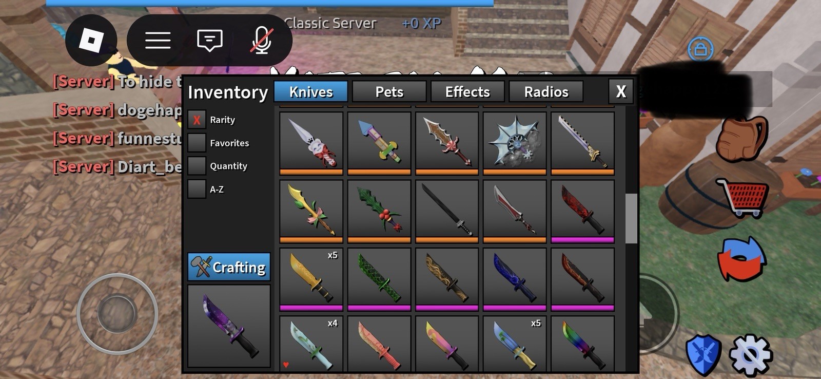 Roblox Classic Server Game Item/Asset - Knives Inventory Virtual Inventory