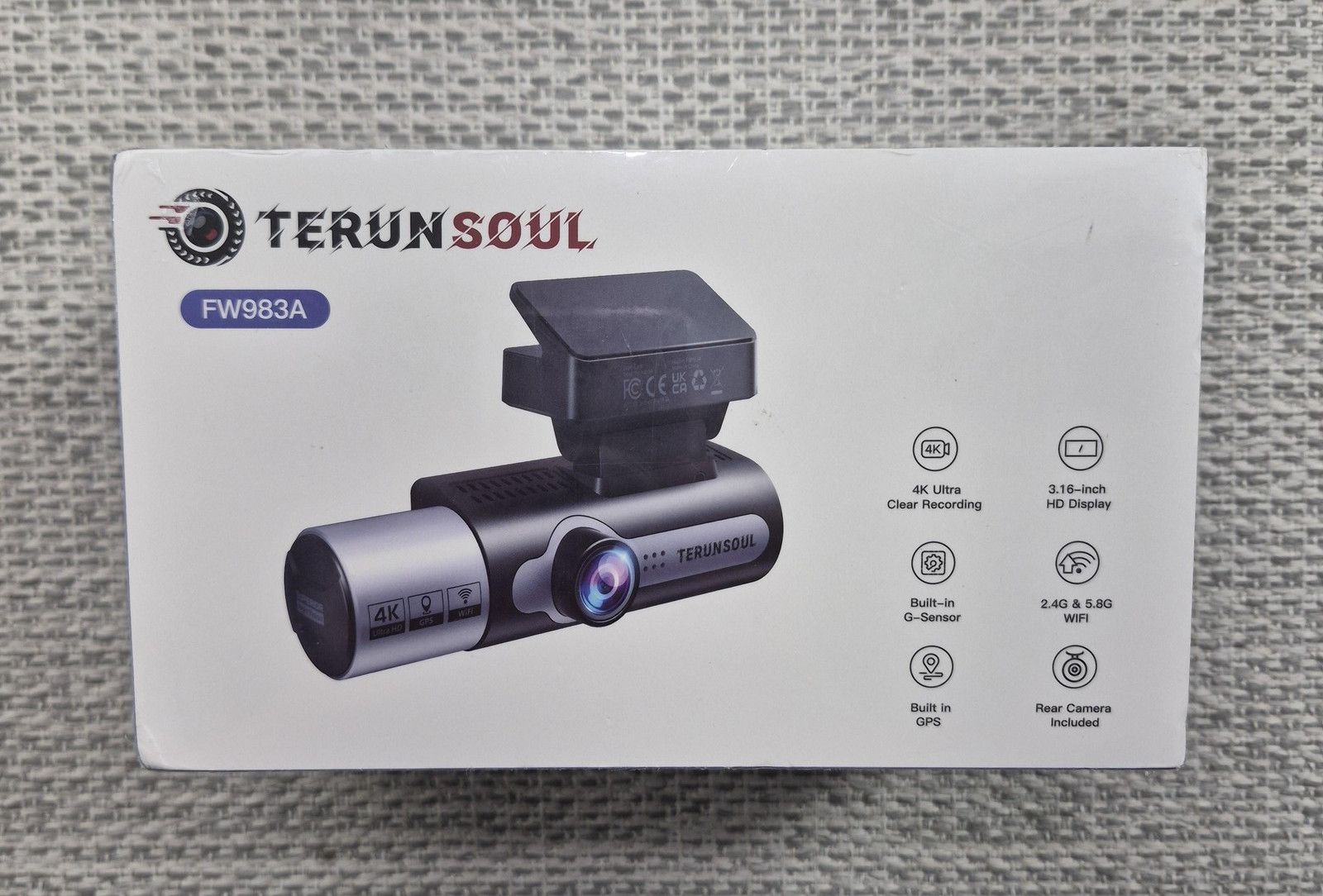 TERUNSOUL FW983A Dash Cam 4K Triple Camera GPS WiFi 3.16in Display Black Gray