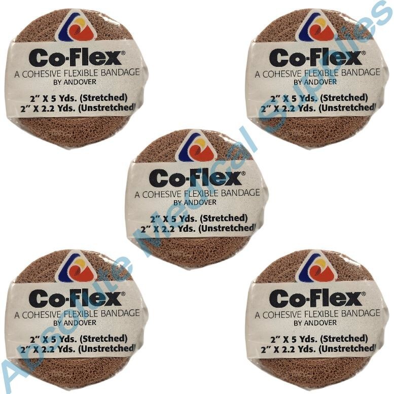 *5-Packs* Andover Co-Flex Cohesive Elastic Bandage 2" x 5 Yards Tan 3200TN