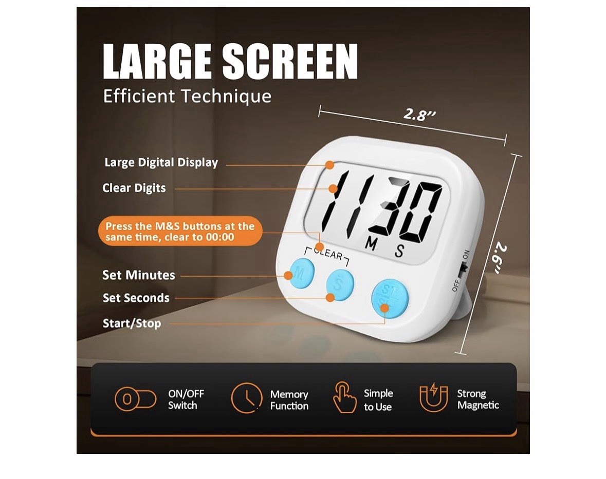 2 Pack Digital Kitchen Timer for Cooking Magnetic Backing Stand