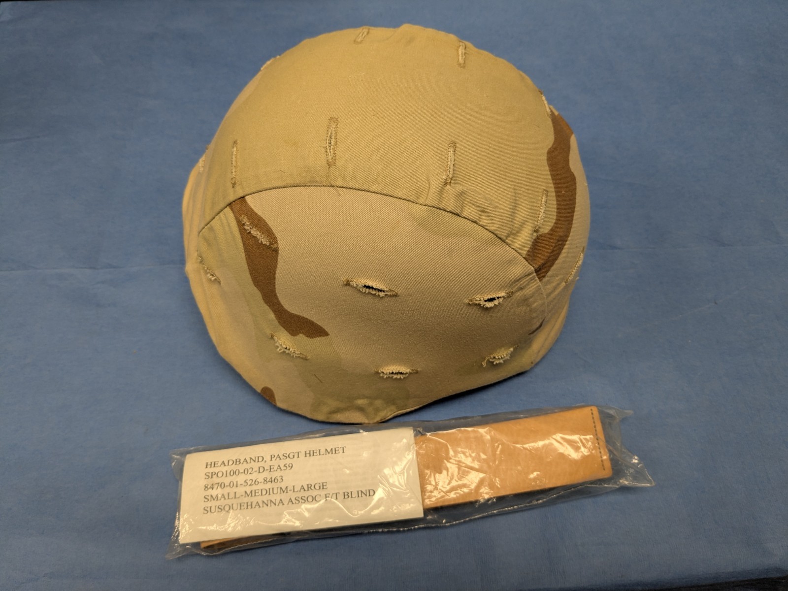 US Military PASGT Helmet M-3 UNICOR with Desert Camo Cover, Used. Free Shipping.