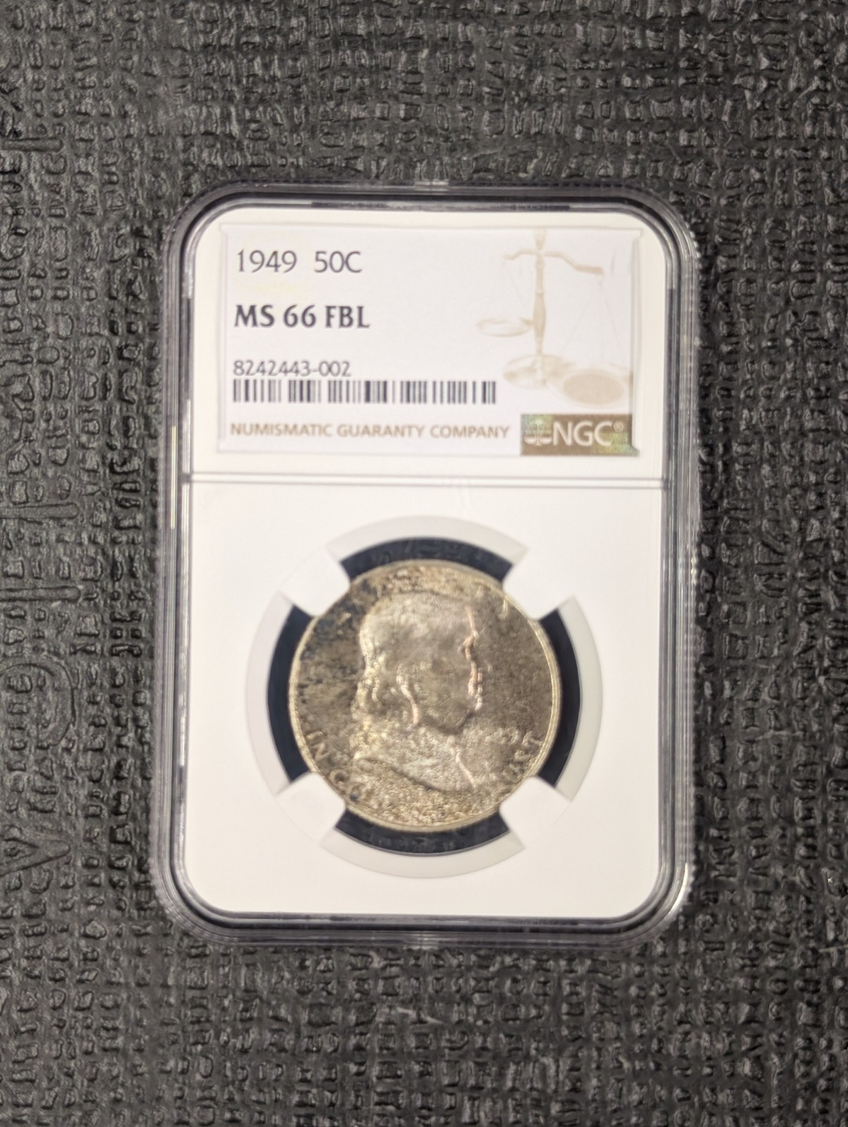 1949 MS 66 FBL (Full Bell Lines) Franklin Silver Half Dollar NGC Mint Set Toning