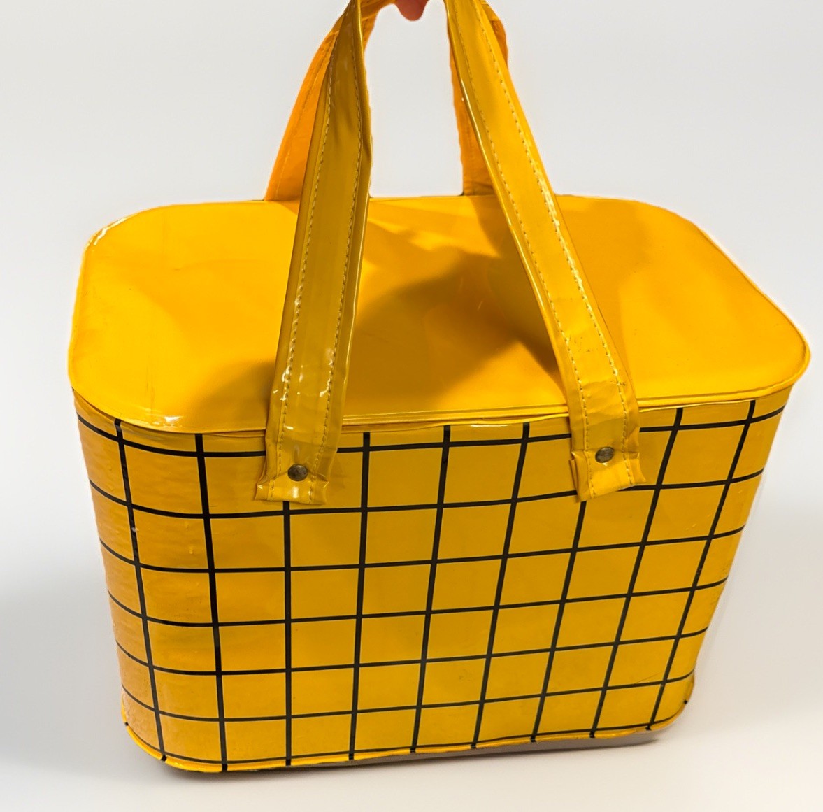 VTG RETRO VINYL 70s insulated ICE cooler Yellow  Black Checked Picnic Camper