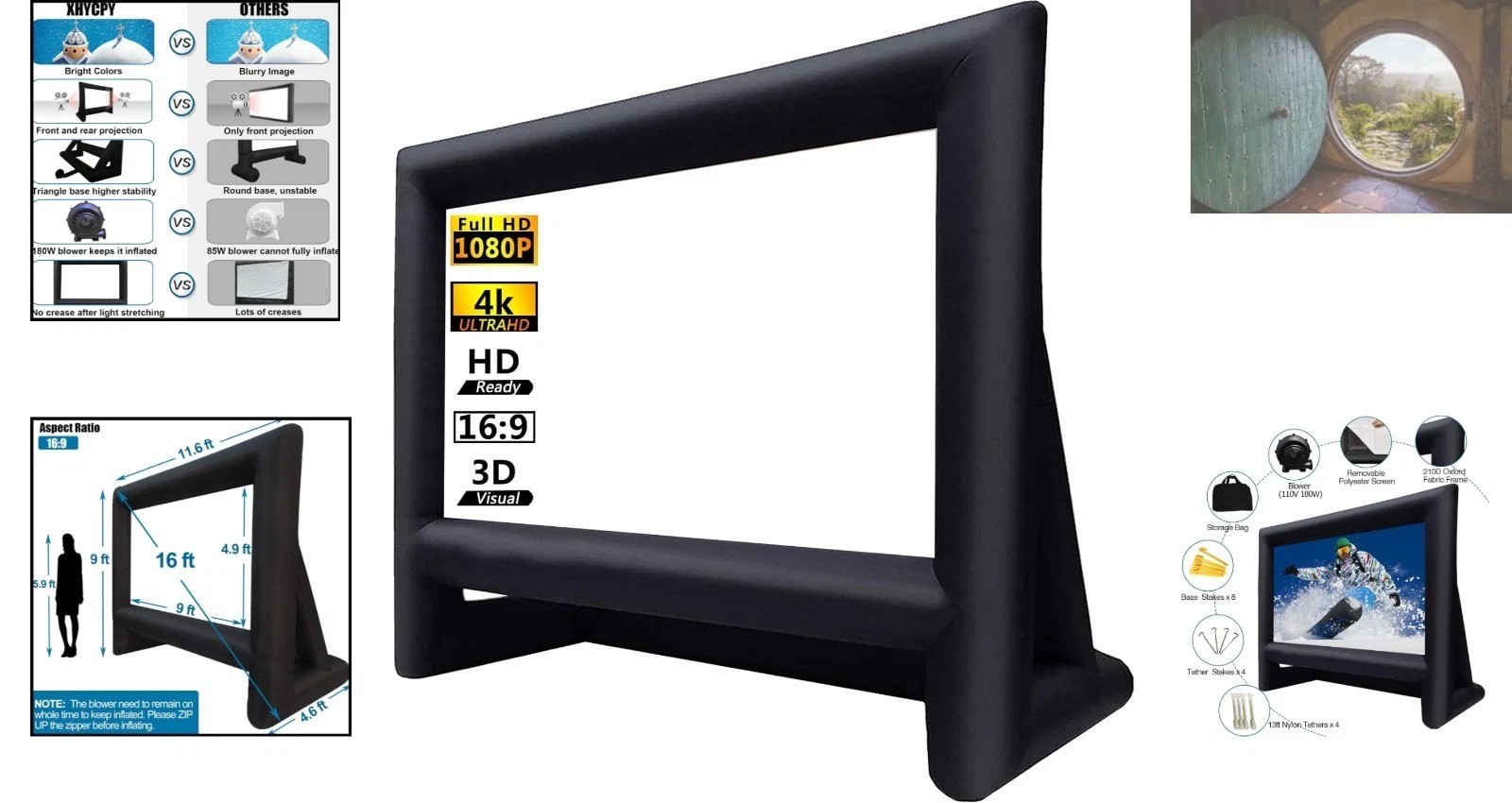Large 16ft Inflatable Projection Screen with Quick Inflate Blower - Easy Setup