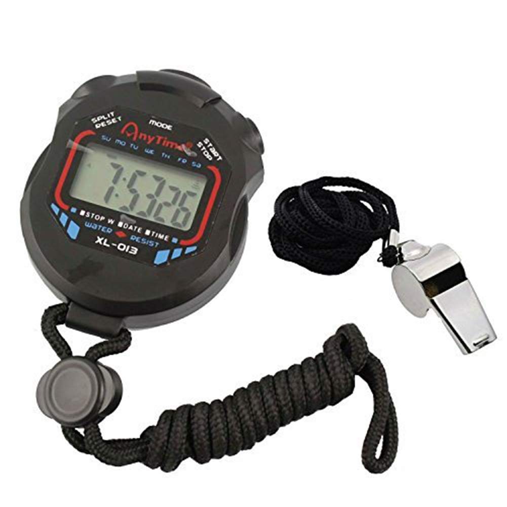 Digital Sport Stopwatch Timer with Stainless Steel Whistle,Large LCD Display Sui