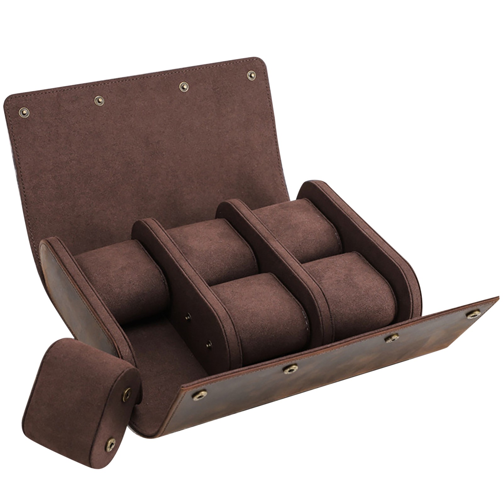 6-Slot Watch Storage Box Genuine Leather Jewels Watch Display Roll Travel Case