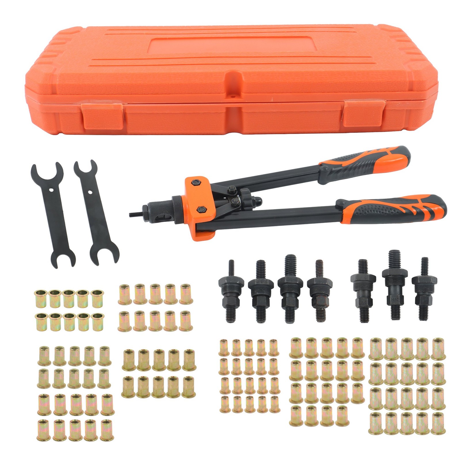 14 inch Rivnut Tool Kit - 7 Metric/SAE Mandrels and 70Pcs Rivnuts Assortment