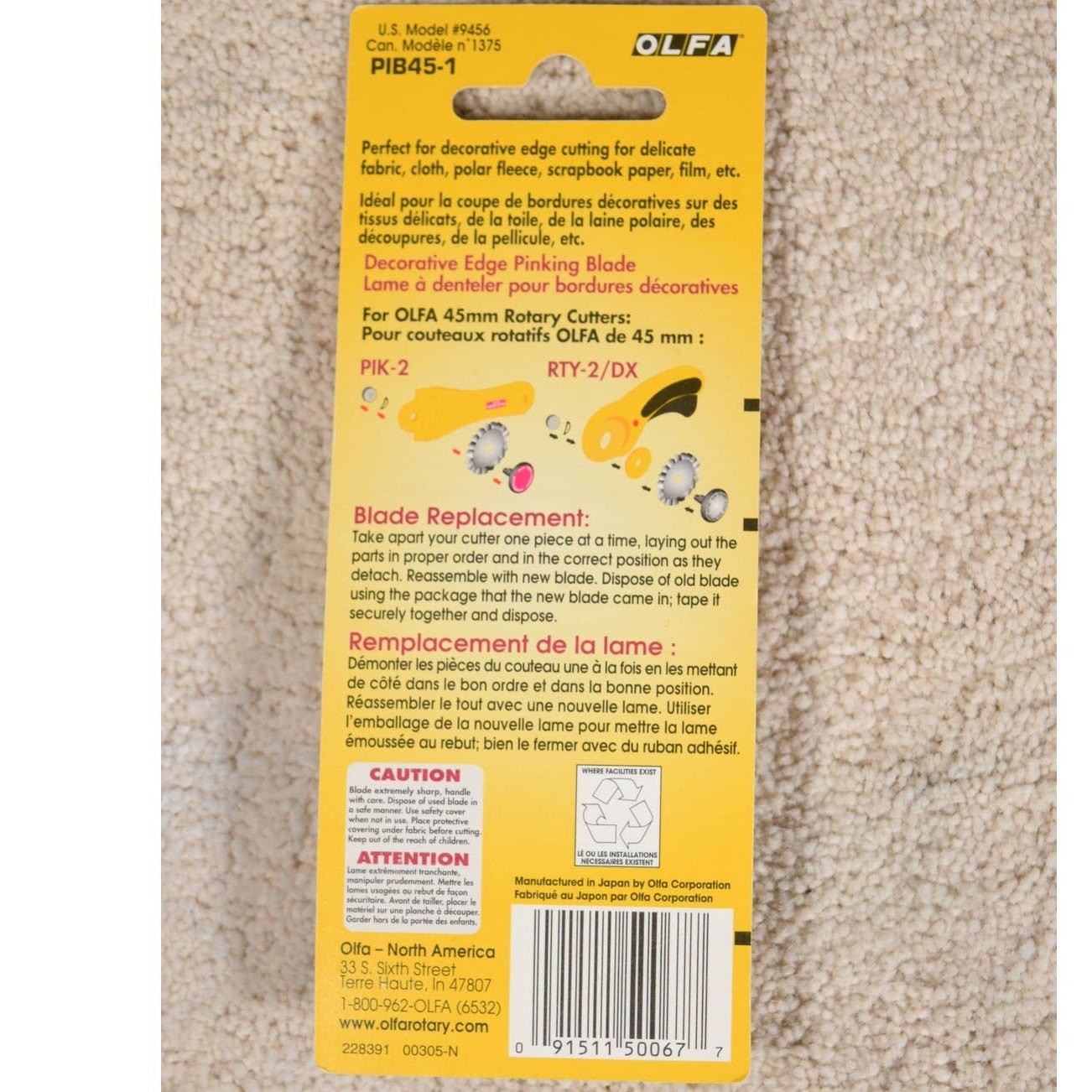 Olfa Decorative Edge Pinking Rotary Blade New in Package 45 mm