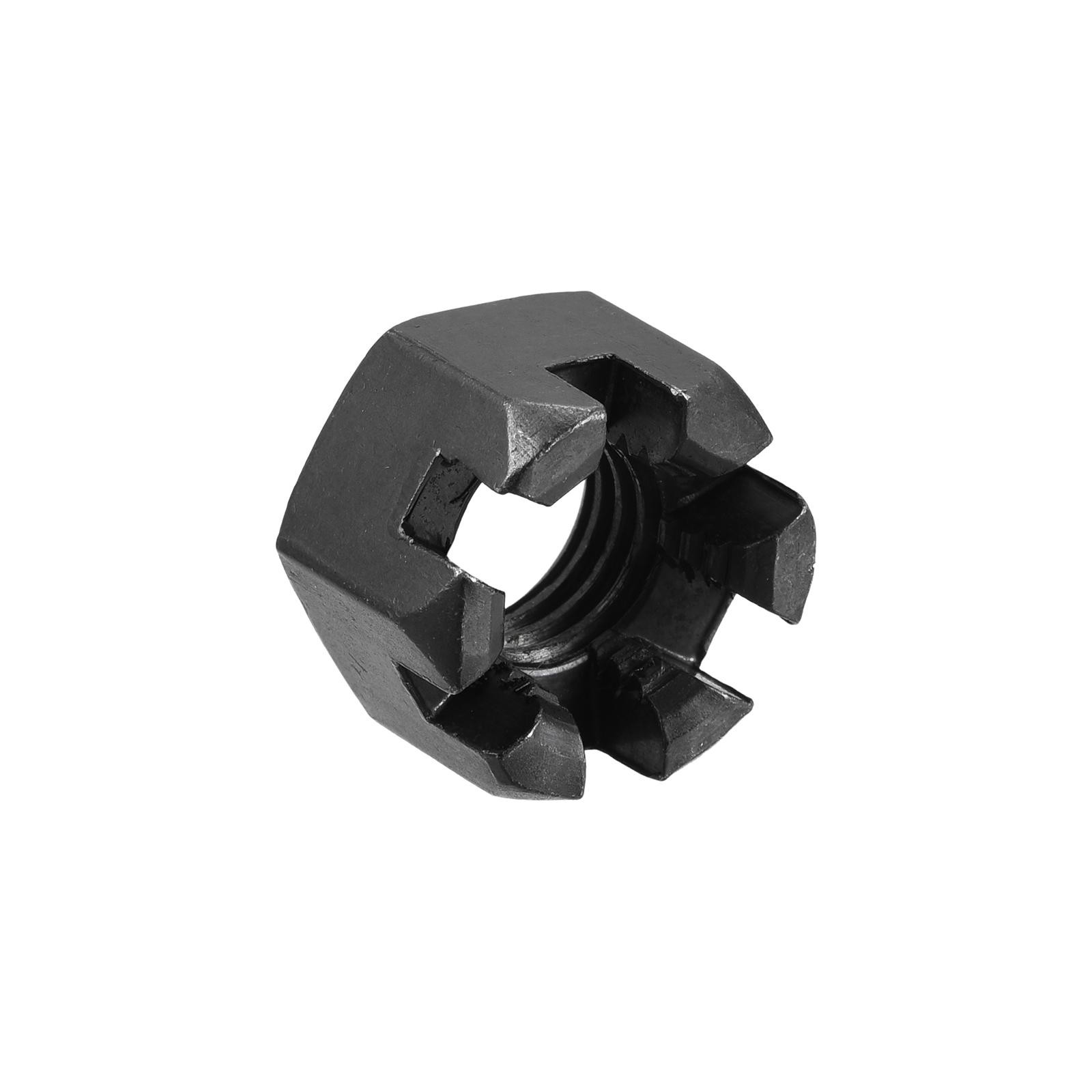 M12x1.75mm Hexagon Slotted Nut, Grade 4.8 Carbon Steel Nuts Black 10Pcs