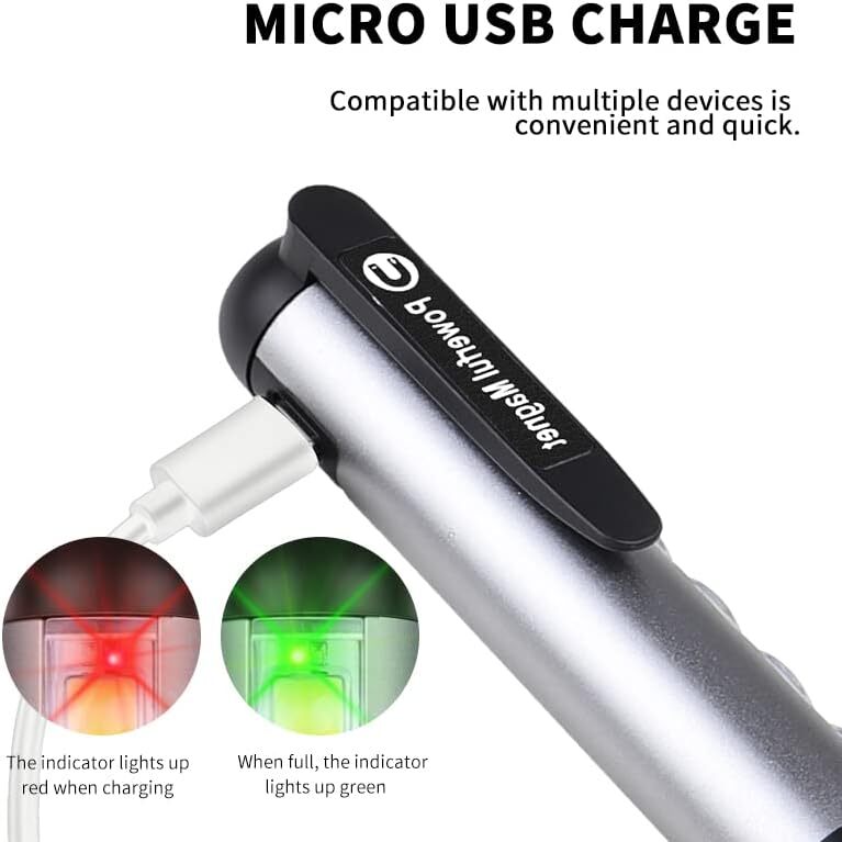 2 Pcs Magnetic LED Pen Light Rechargeable Mini Flashlight Pocket Work Torch Lamp