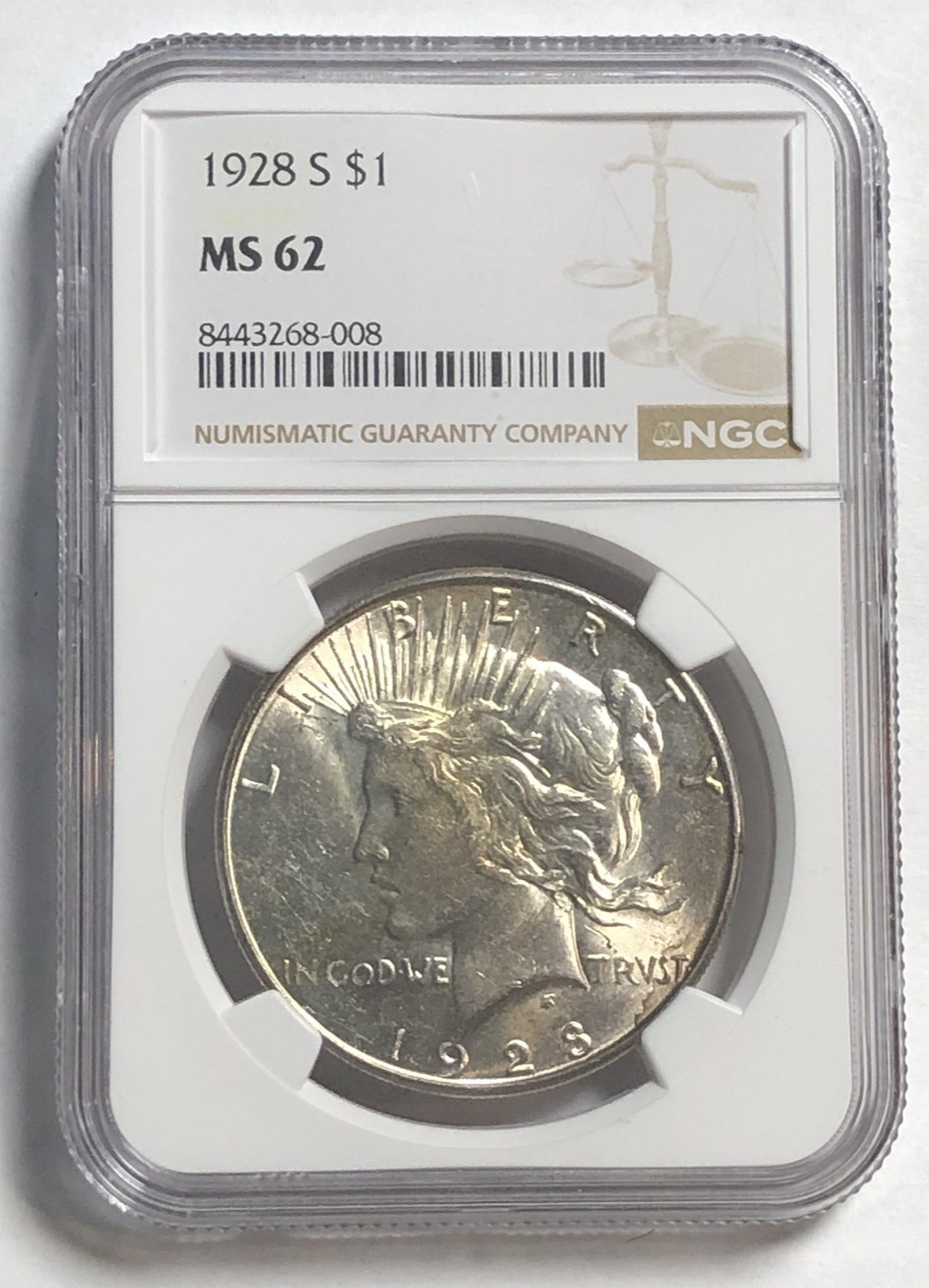 1928 S Peace "NGC MS62"🔥LUSTER, STUNNING-OBV/REV-STRAWBERRY TONING/BEAUTIFUL🌈✅