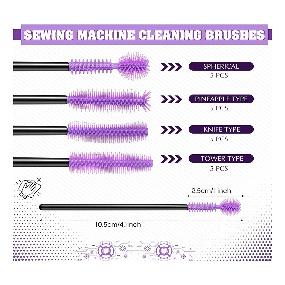 20 Pcs Cranny Sewing Machine Cleaning Brushes, Reusable Silicone Bristles1160