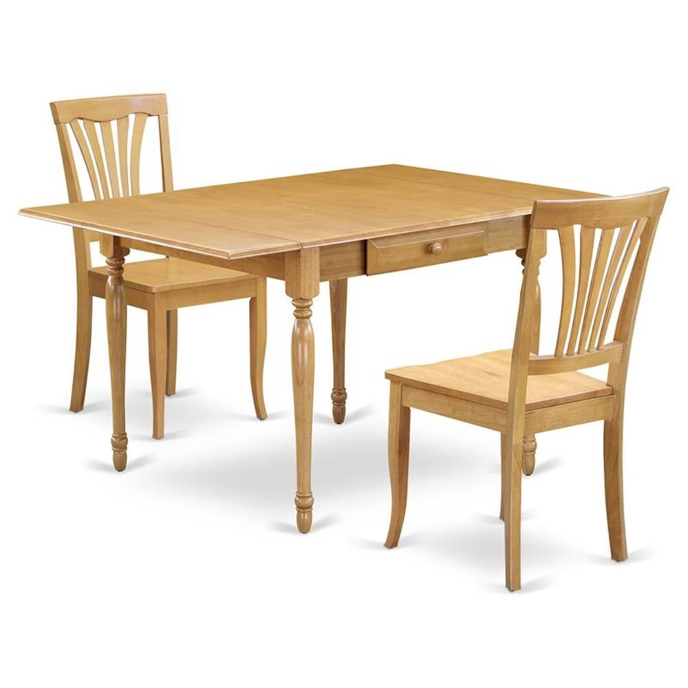 East West Furniture Monza 3-piece Wood Dining Set with Slat Back Chairs in Oak