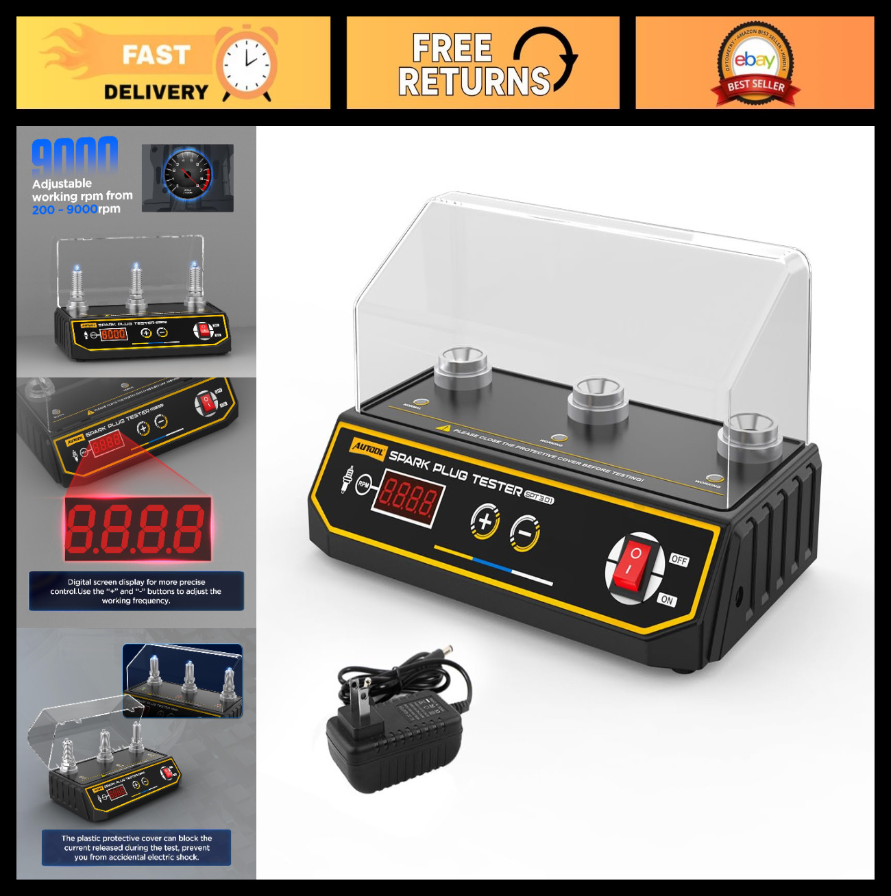 Spark Plug Tester & Ignition Coil Tester for 12V Gasoline Vehicles, 200-9000 RPM