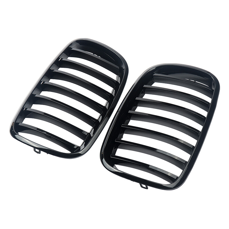Pair Front Gloss Black Kidney Grille Grill For BMW X5 E70 X5M X6 E71 E72 2007-13