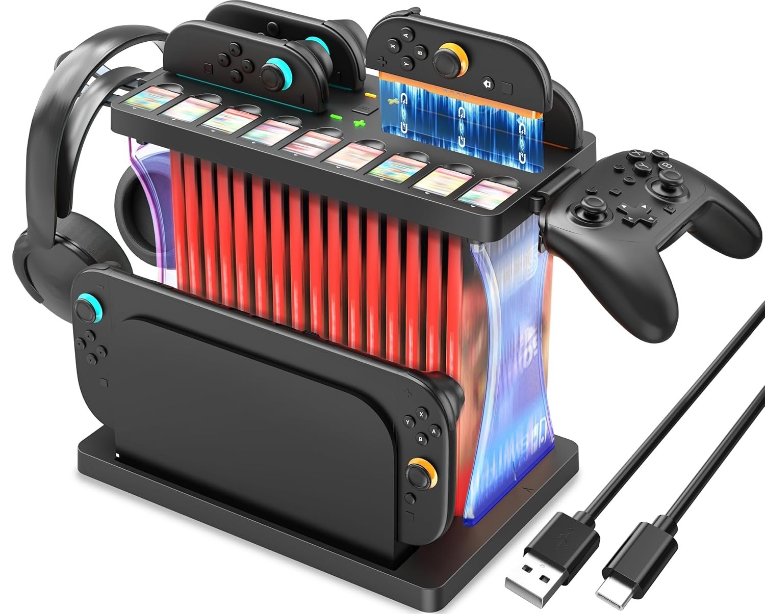 Switch 2 Organizer Docking Station with Joycon Controller Charging Docks LED Lit
