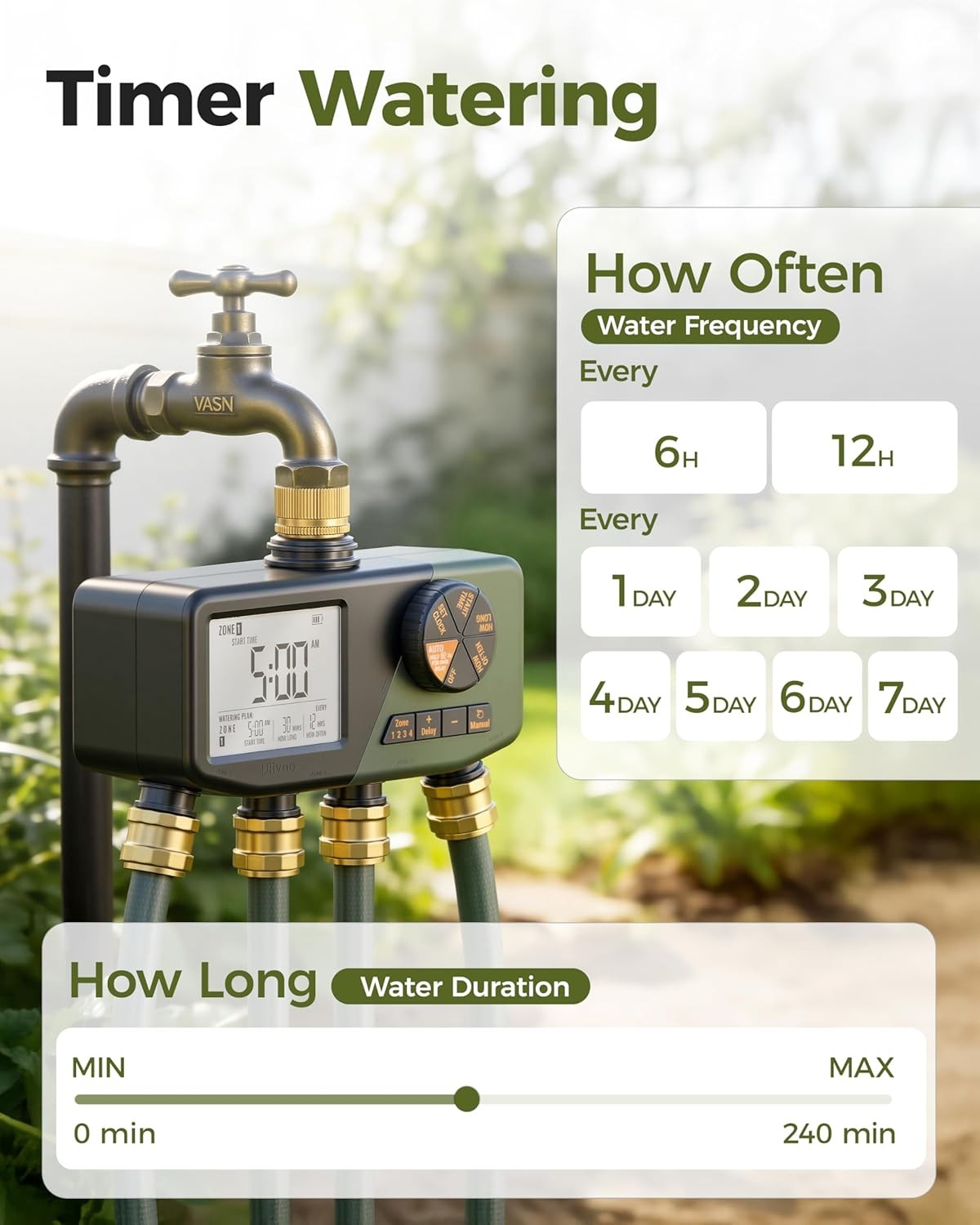 4 Zone Sprinkler Timer with Large Display Digital Control Rain Delay for Garden