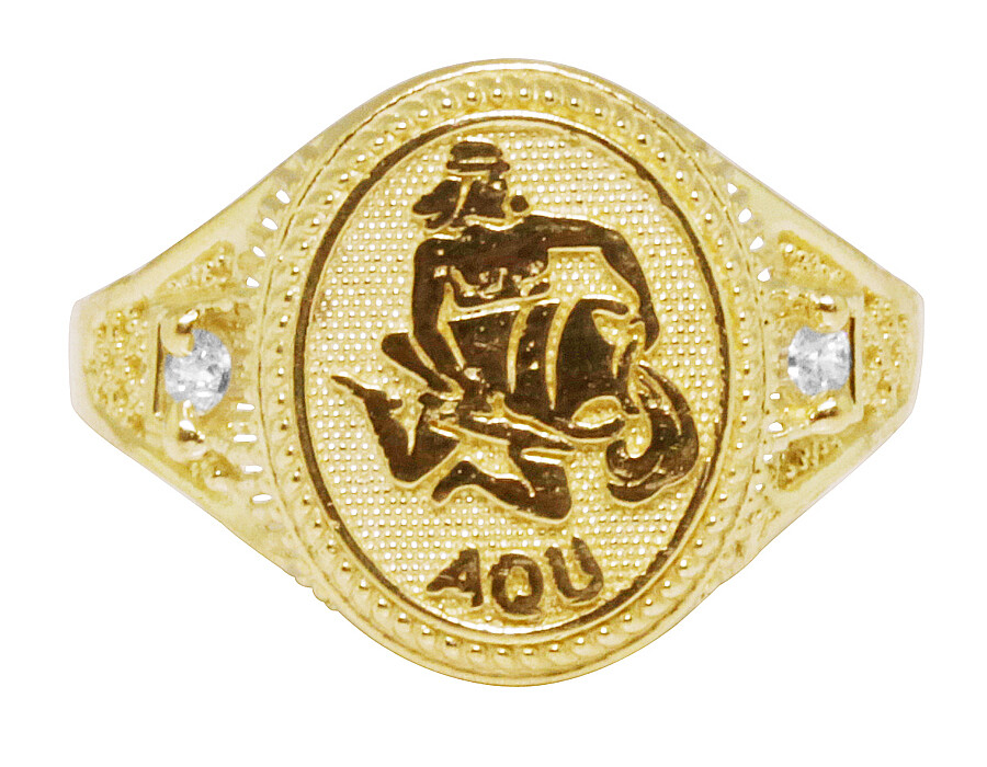 Men's Real 10K Yellow Gold Aquarius Water Zodiac Astrology Designer Pinky Ring