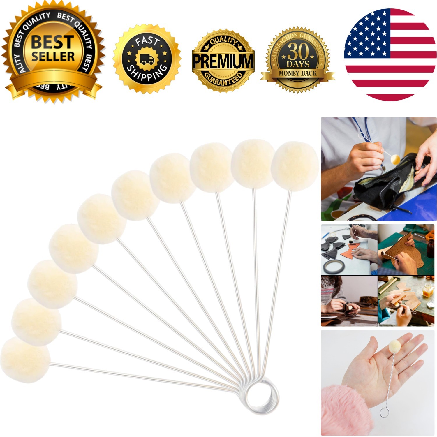 Versatile Leather Dye Applicator Wool Daubers - 10 Pieces for DIY Projects