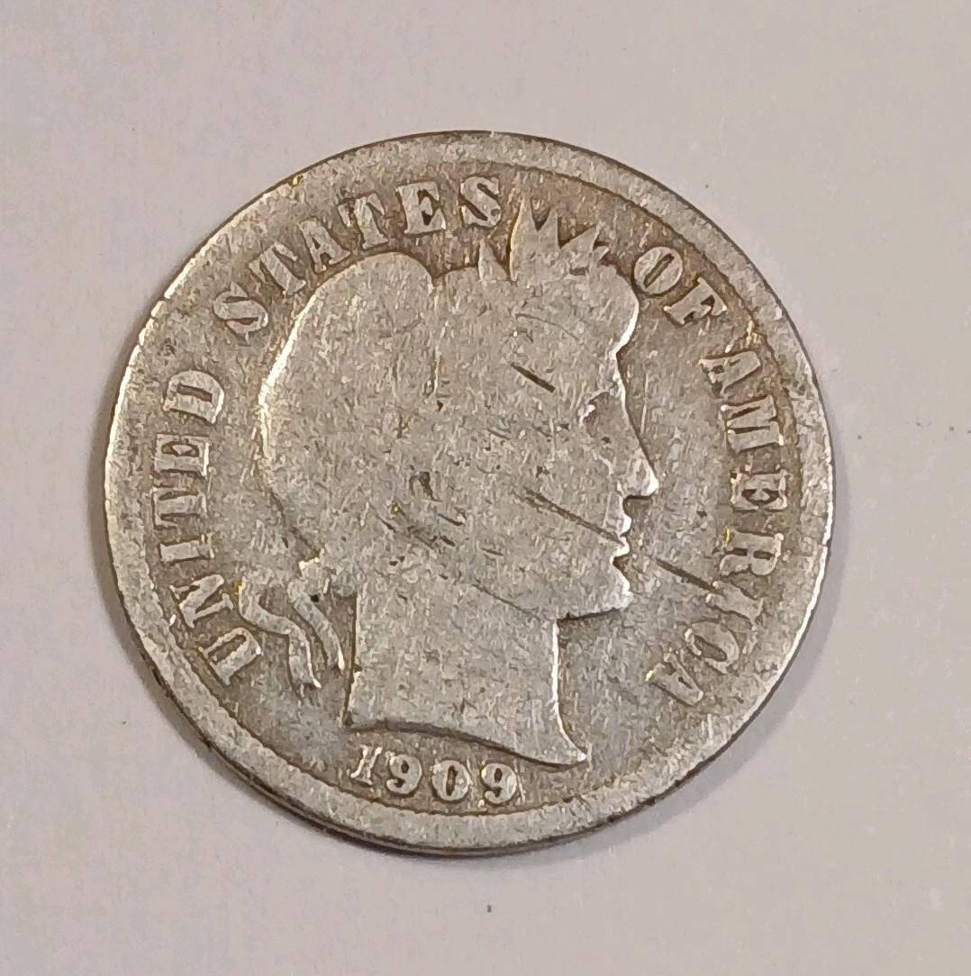 1909 Barber Dime - Good 90% Silver Coin - Free Shipping
