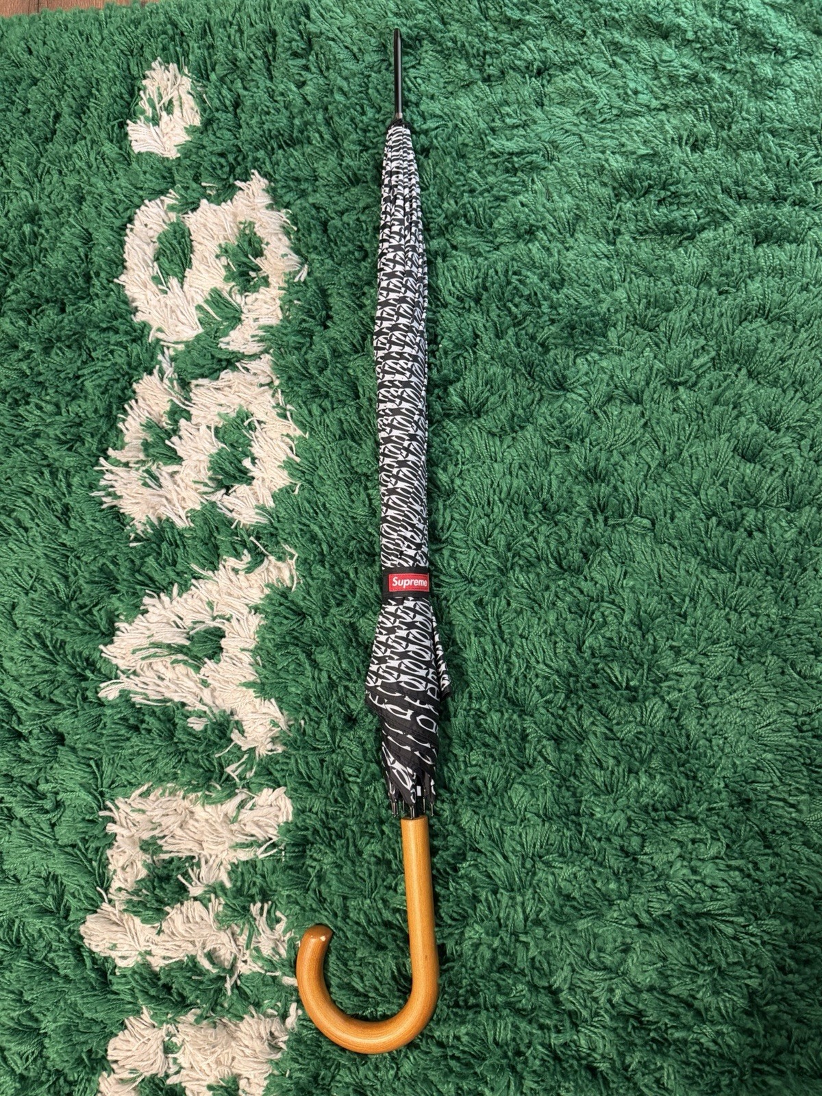 Supreme Abstract Black White Pattern Men's Umbrella with Wooden Handle