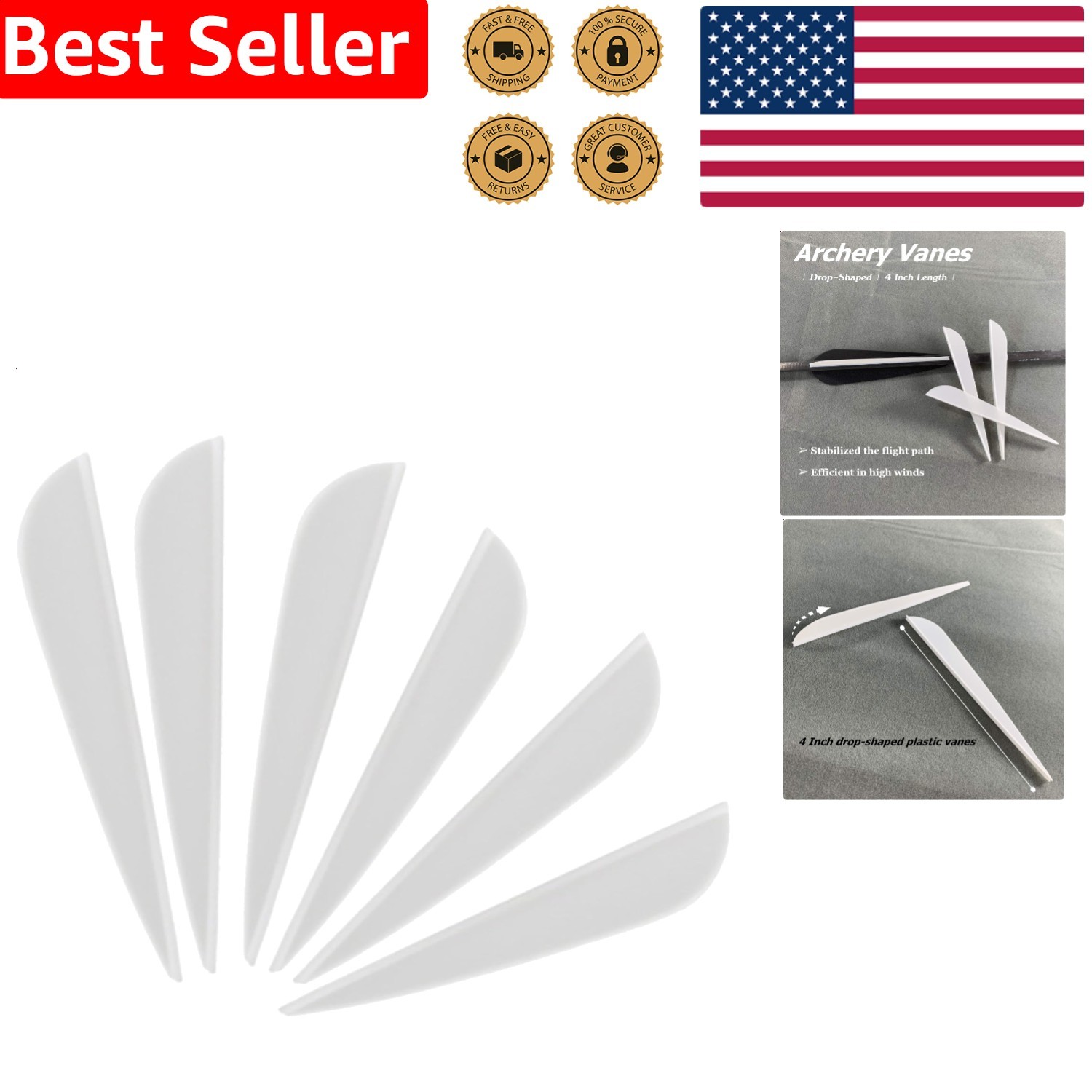 4 Inch Fletching Vanes TPU High Speed Stable Archery Arrows 50 Bulk Pack