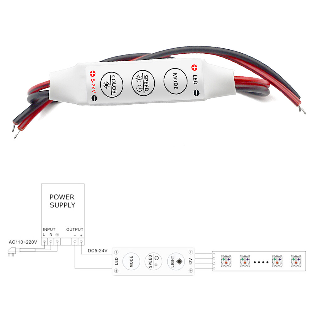 5PCS 3Keys Single Color Mini Dimmer Remote Controller for 2Pink LED Strip Light