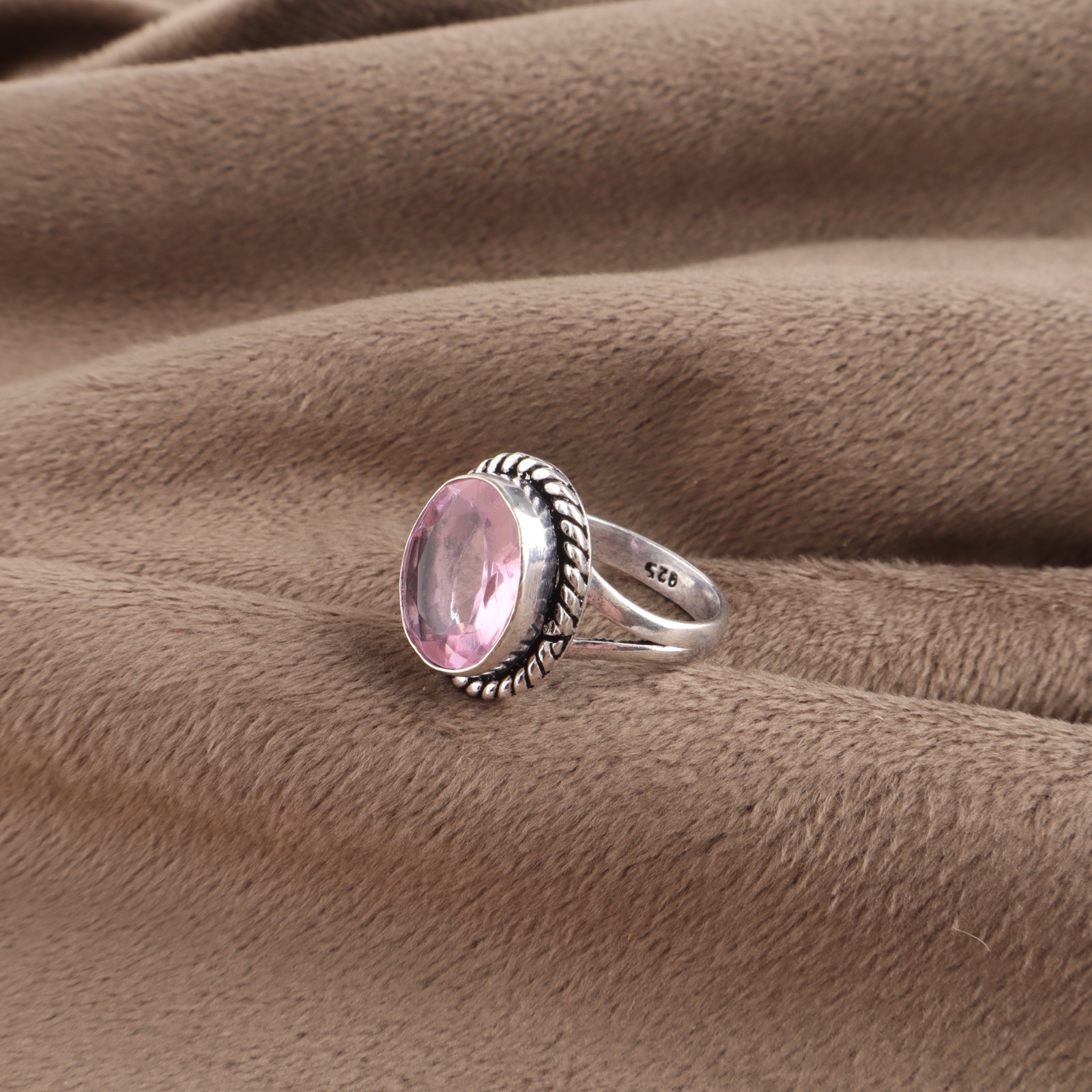 Pink Morganite Gemstone 925 Sterling Silver Handmade Jewelry Ring For Women Gift