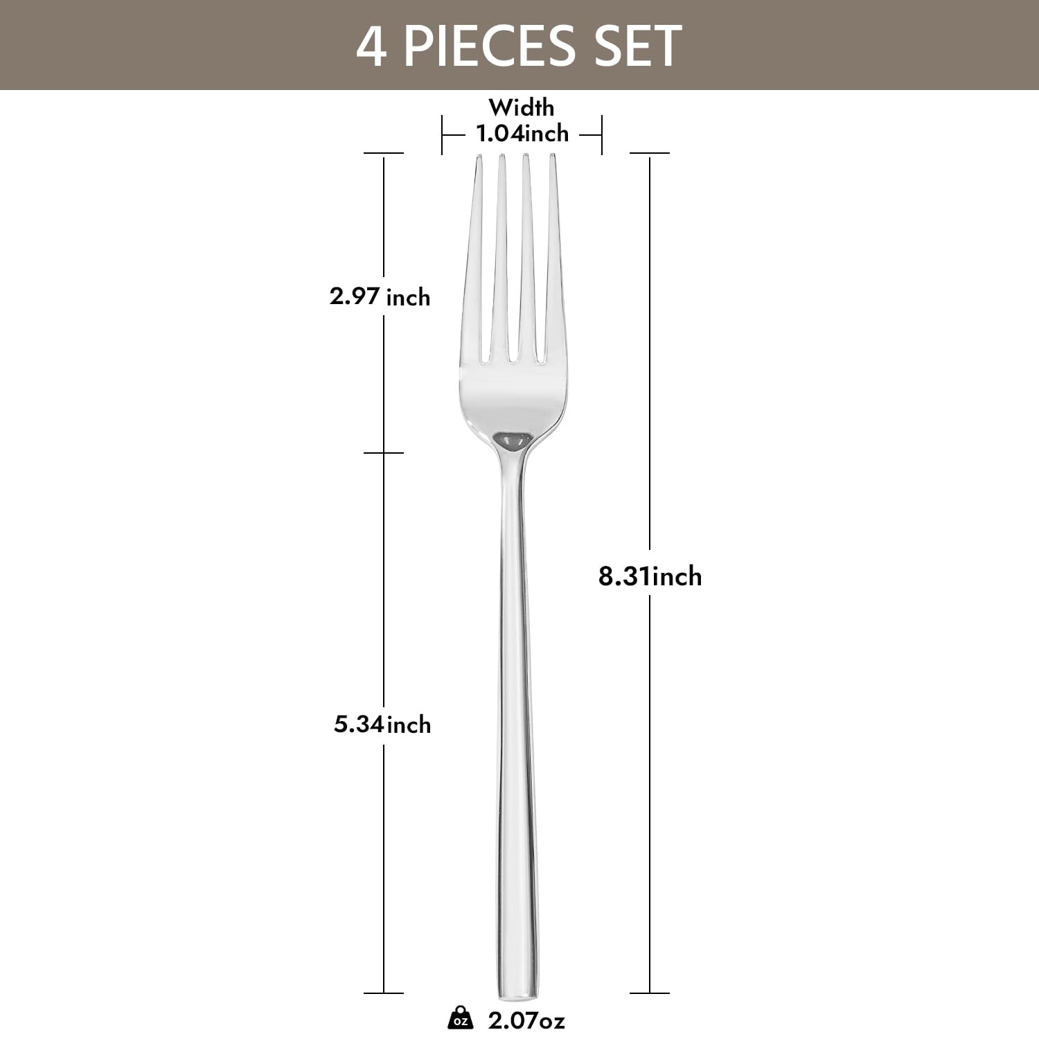 KINGSTONE Dinner Forks Set, 4-Piece Silverware Flatware 4-Piece, Silver