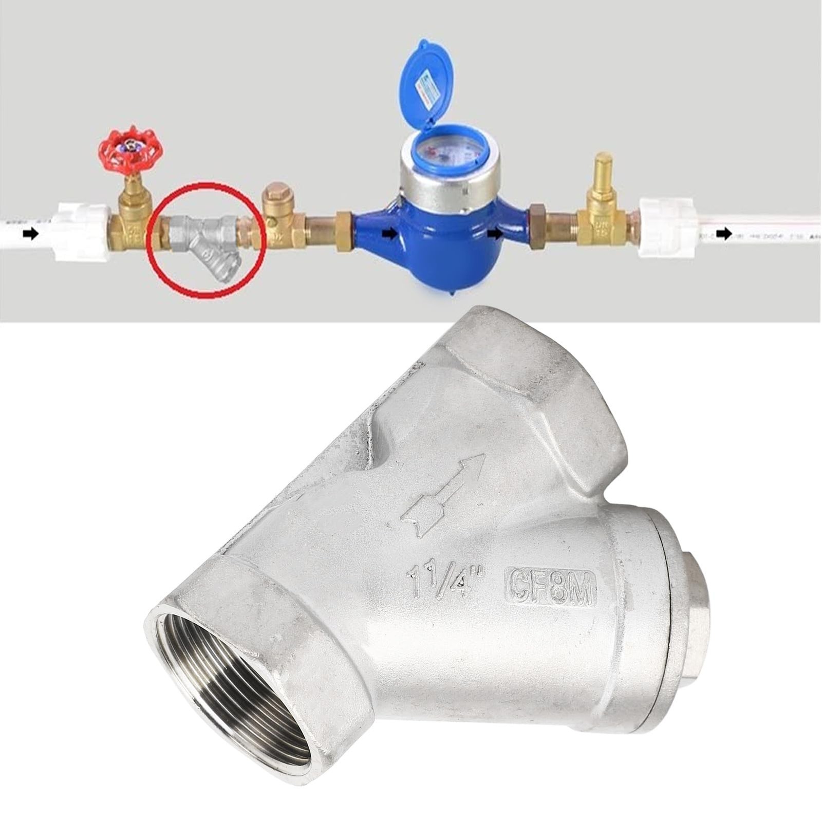 Strainer Filter Valve, 1-1/4 Inch DN32 Female Thread Y Shaped Mesh Filter Val...